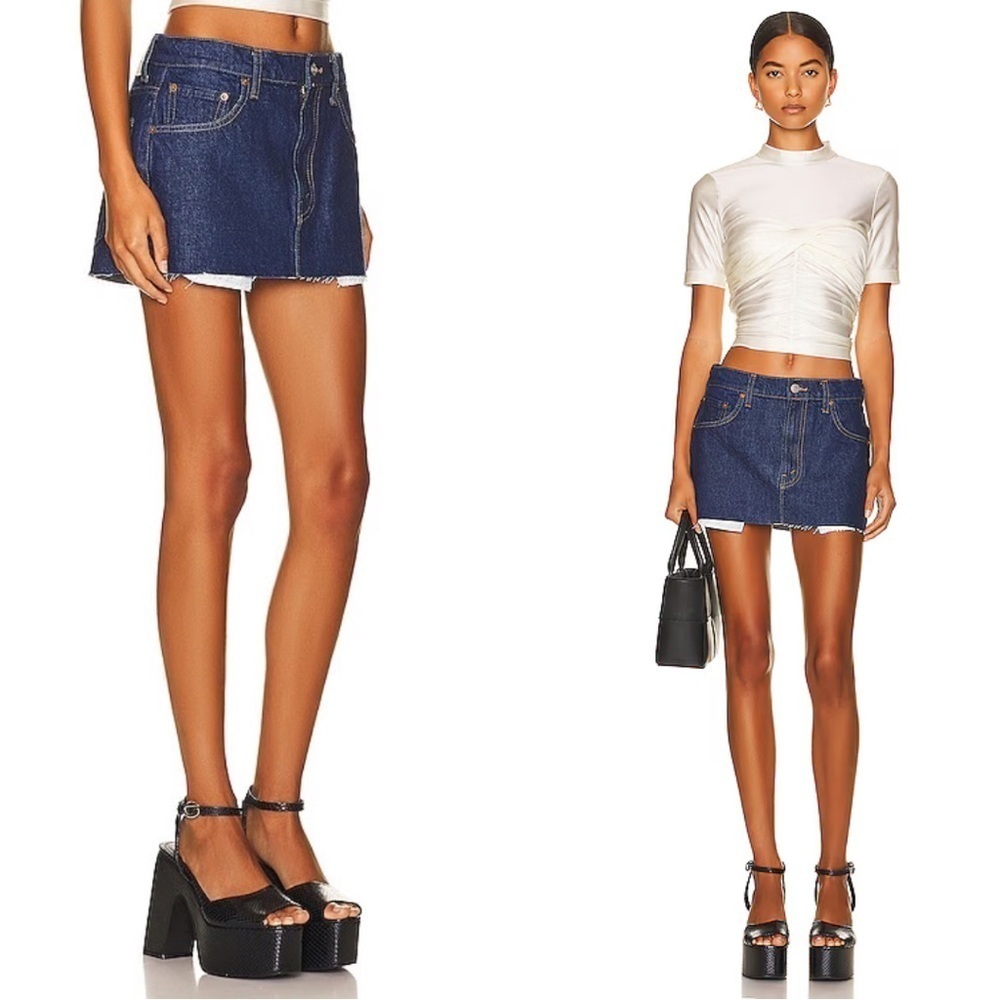 Mother SNACKS! The Fun Dip Micro Cut Mini Denim Jean Skirt in Cold Brew Size 25 - Picture 2 of 15